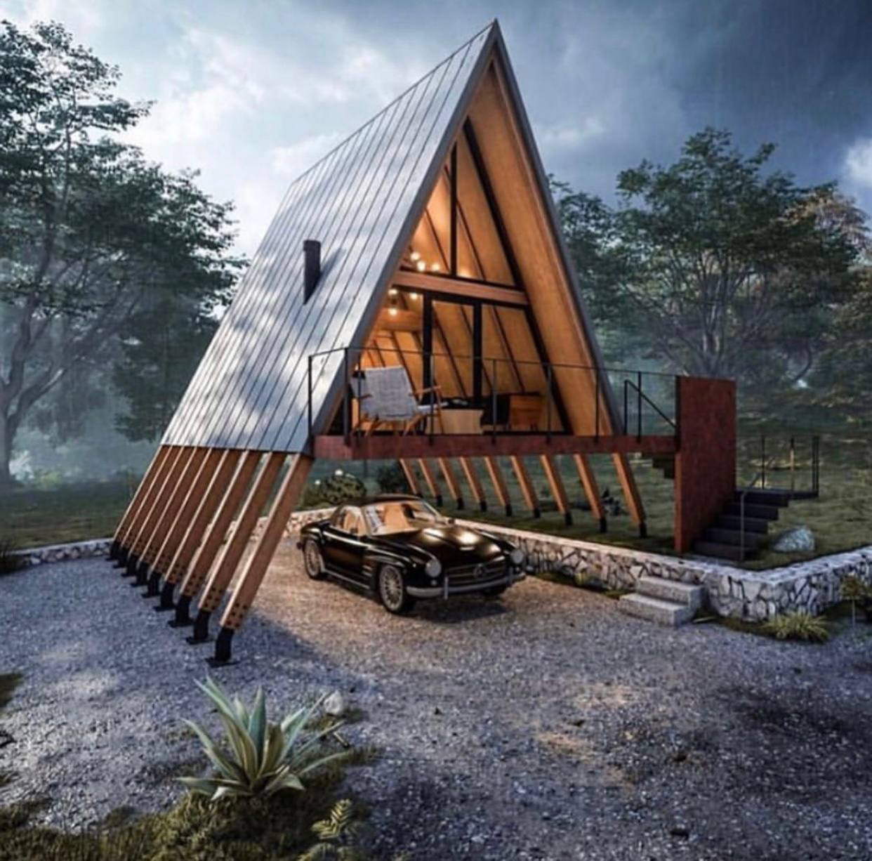 The meme is an image of a small, modern, A-frame house with a car parked in front of it. The text "I'm not lazy, I'm just on energy-saving mode" appears on the screen of a phone in the car's window. The meme is a humorous way to describe being tired or needing to conserve energy, like a car's low-power mode.